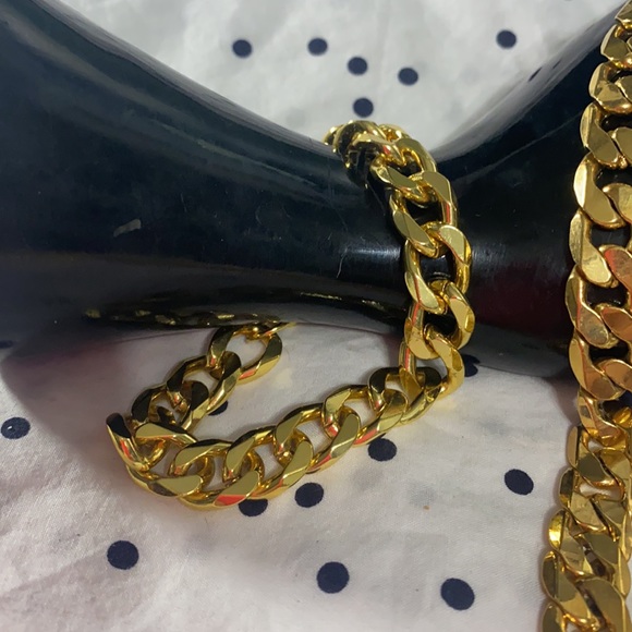 Fashion yellow solid gold filled Cuban chain necklace and bracelet - Picture 2 of 7